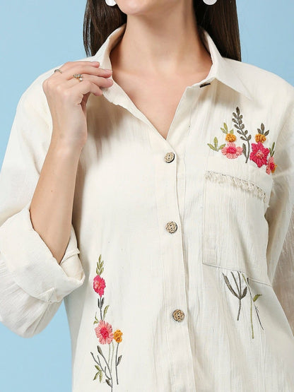 Pure khadi cotton with floral embroidery - SuratHausBerlin 
