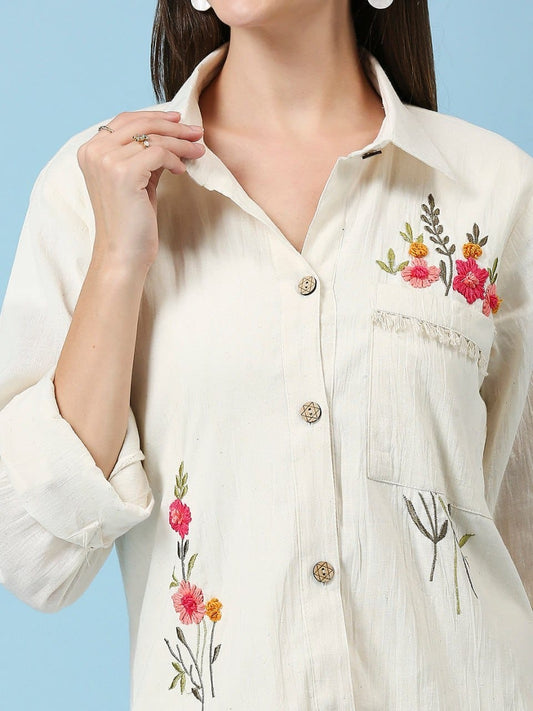 Pure khadi cotton with floral embroidery - SuratHausBerlin 