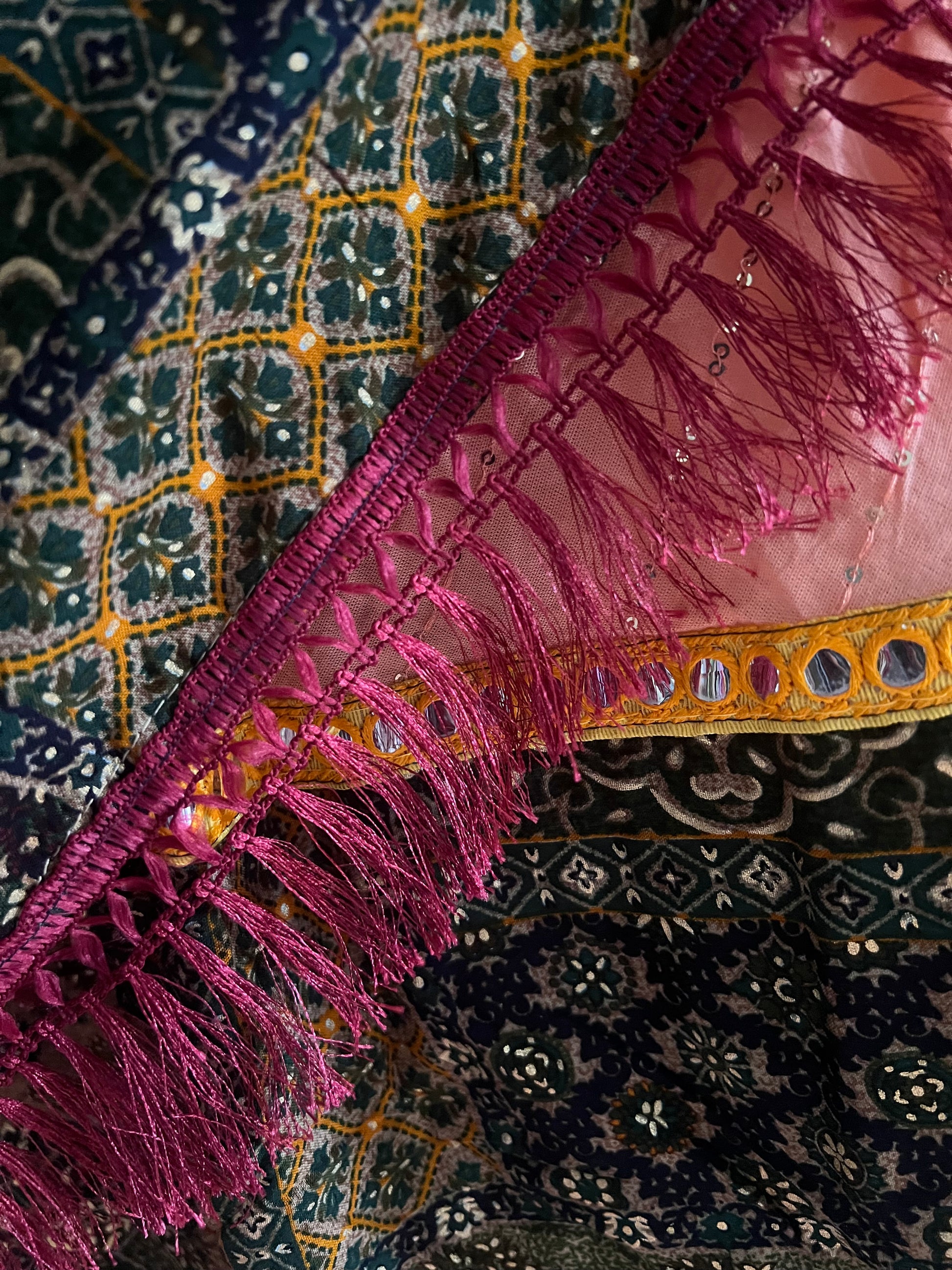 Peach Traditional Choli set -Dark green Black contrast print - SuratHausBerlin 