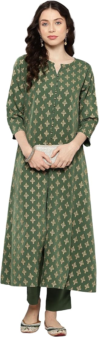 Green Crepe Foil Printed Kurta set - SuratHausBerlin 