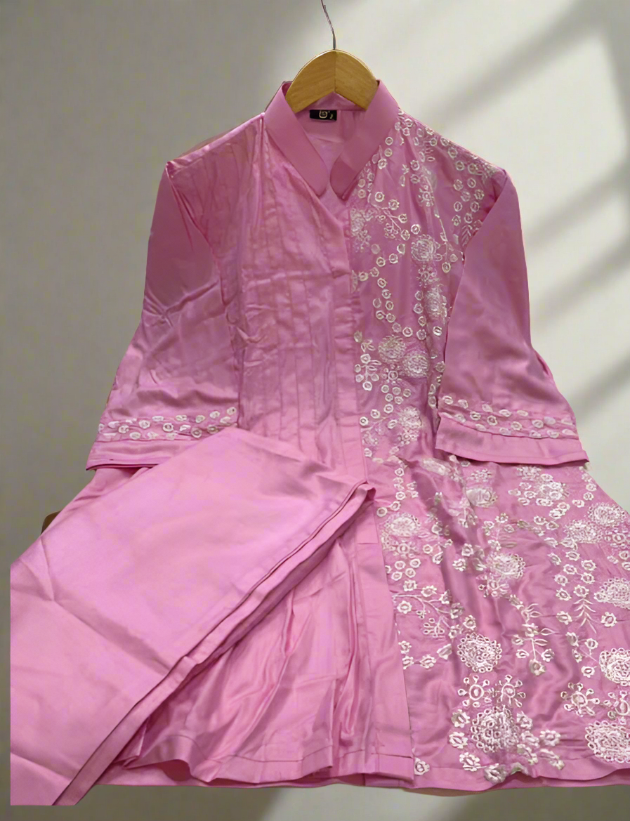 Stylish Rayon co-ord set with white Thread embroidery