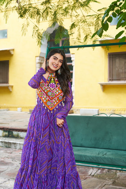 Navratri Bandhani Print Gown with Kutchi Patchwork - SuratHausBerlin 