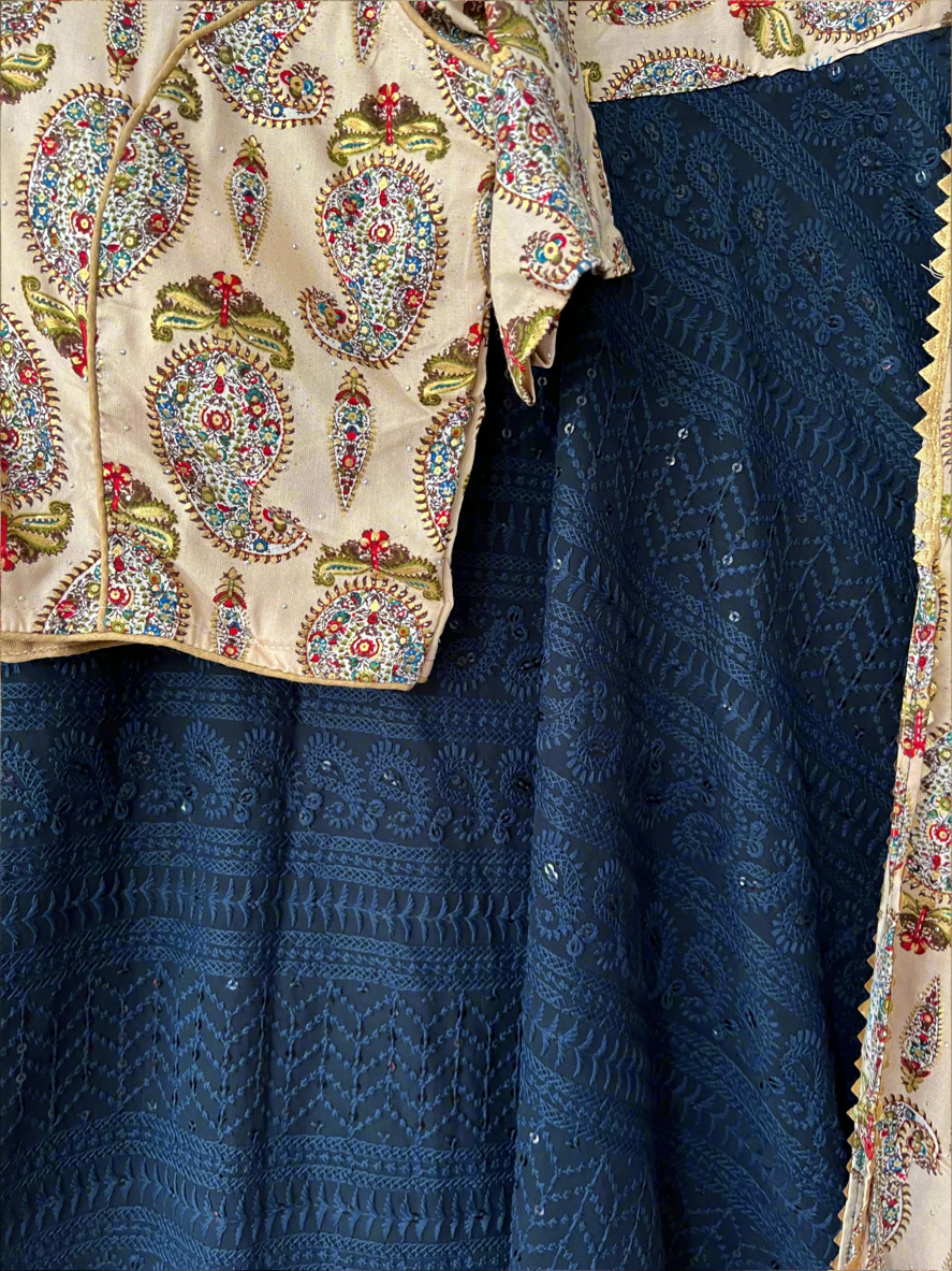 Navy Blue pure Rayon Chaniya Choli set - SuratHausBerlin 
