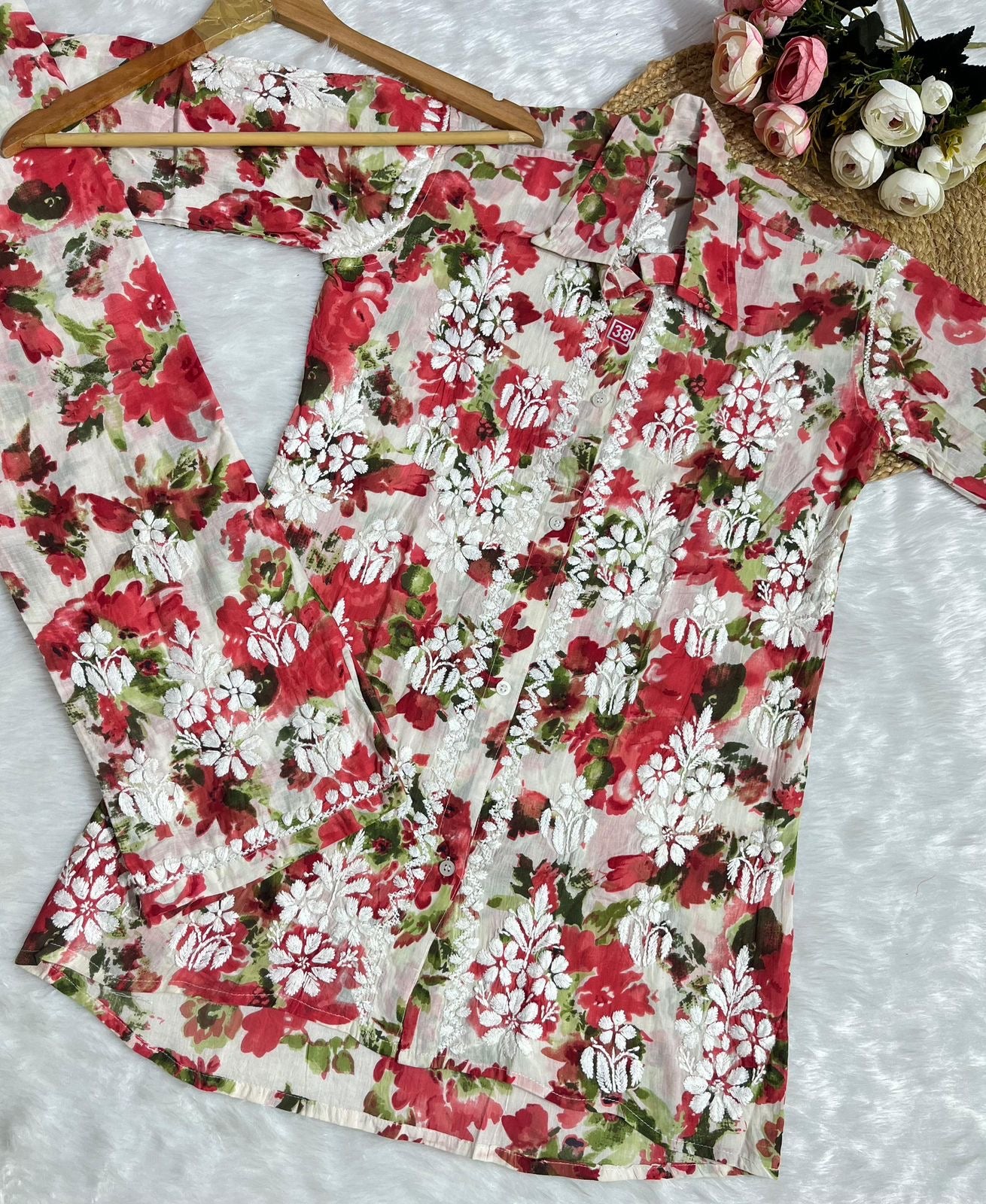 Floral Mul Mul Co-Ord Set -Lucknowi handwork - SuratHausBerlin 