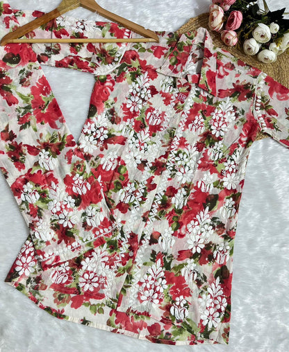 Floral Mul Mul Co-Ord Set -Lucknowi handwork - SuratHausBerlin 