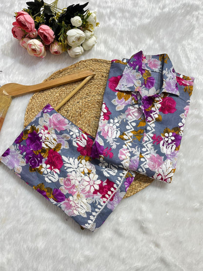 Floral Mul Mul Co-Ord Set -Lucknowi handwork - SuratHausBerlin 