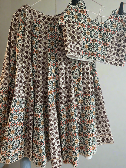 Pure Jaipur Cotton Block printed Blouse and Skirt set -Chaniya Choli
