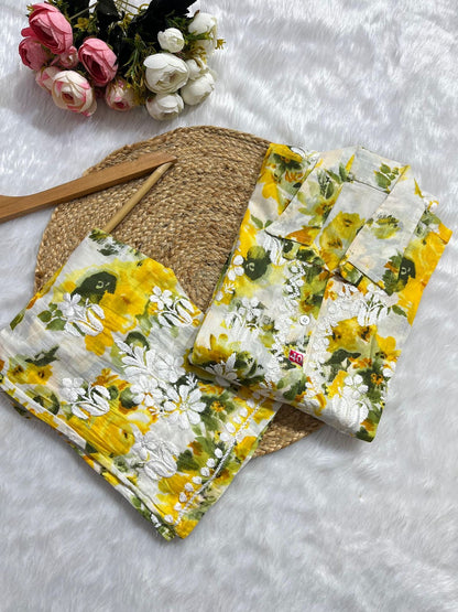 Floral Mul Mul Co-Ord Set -Lucknowi handwork - SuratHausBerlin 