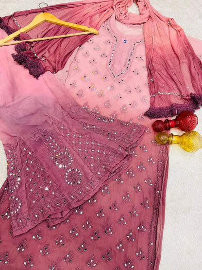 Lucknawi Chikankari in Jaal mirror work