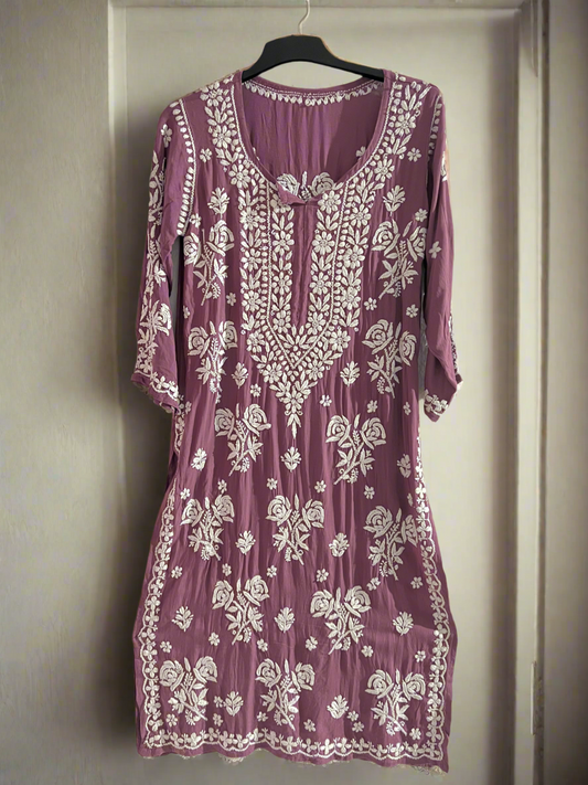 Tangy Black Current : Lucknowi Modal Chikankari Kurti - SuratHausBerlin 