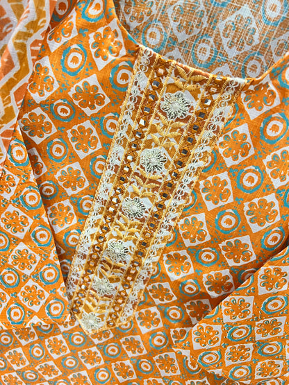 Cotton printed 3pc Kurti set