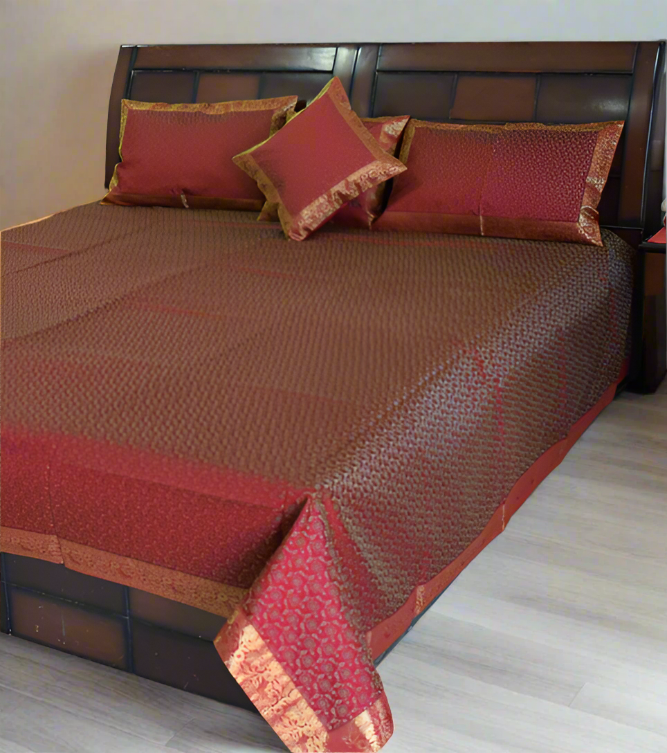 Banarasi Silk Bedsheet Pillow set of 5pc