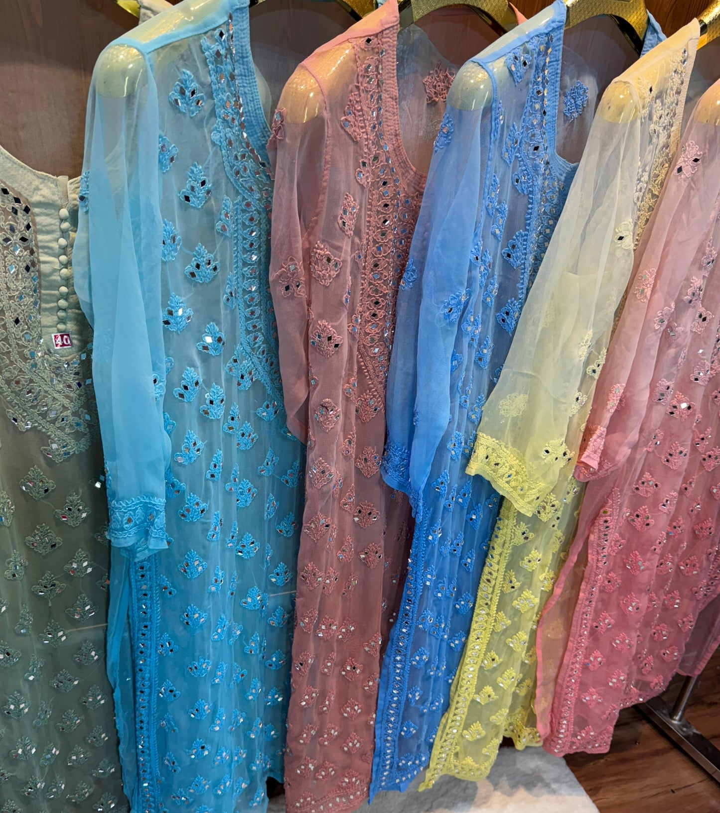 Chikankari mirror with chiffon dupatta