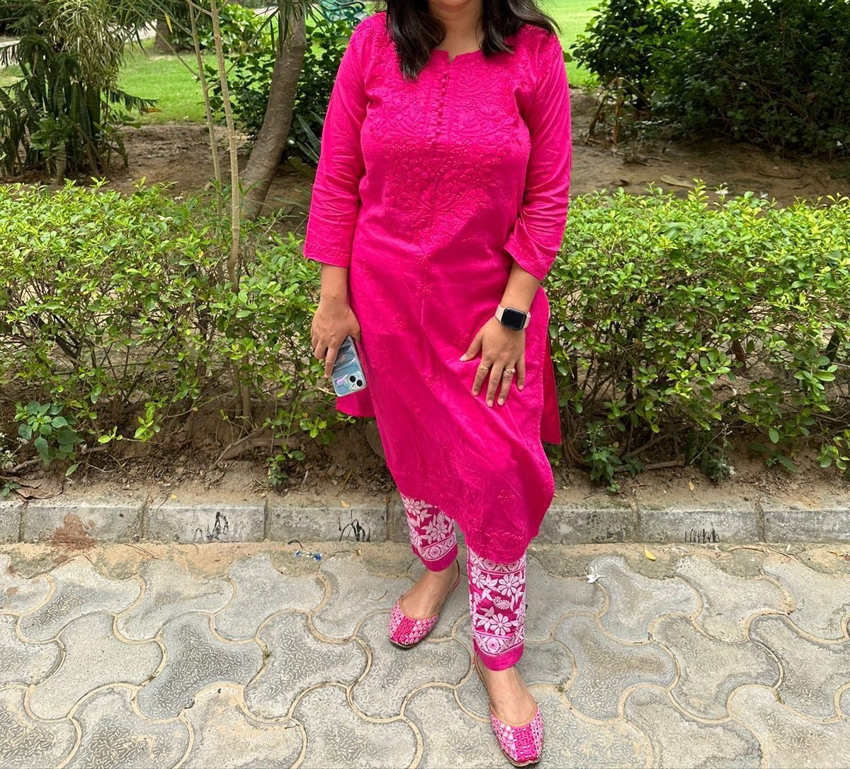 Dobby Cotton Tone-Tone Lucknowi Chikankari Kurti Pant Set