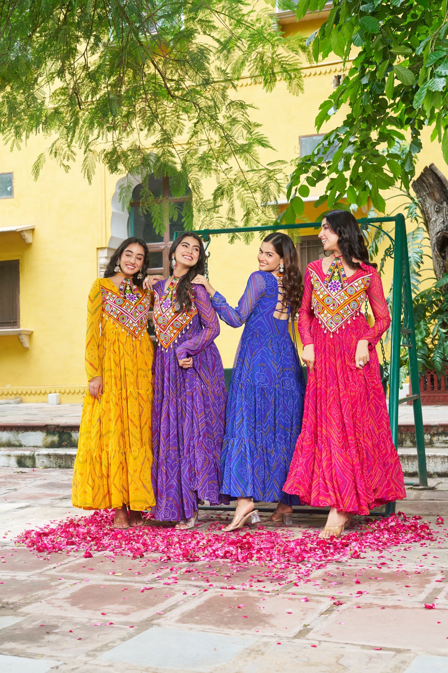 Navratri Bandhani Print Gown with Kutchi Patchwork - SuratHausBerlin 