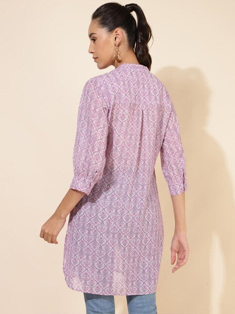 Lavender Ethnic motif Printed Dress - SuratHausBerlin 