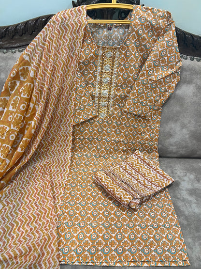 Cotton printed 3pc Kurti set