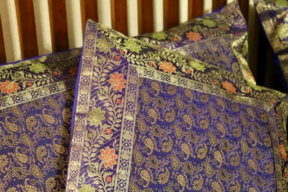 Banarasi Silk Bedsheet Pillow set of 5pc