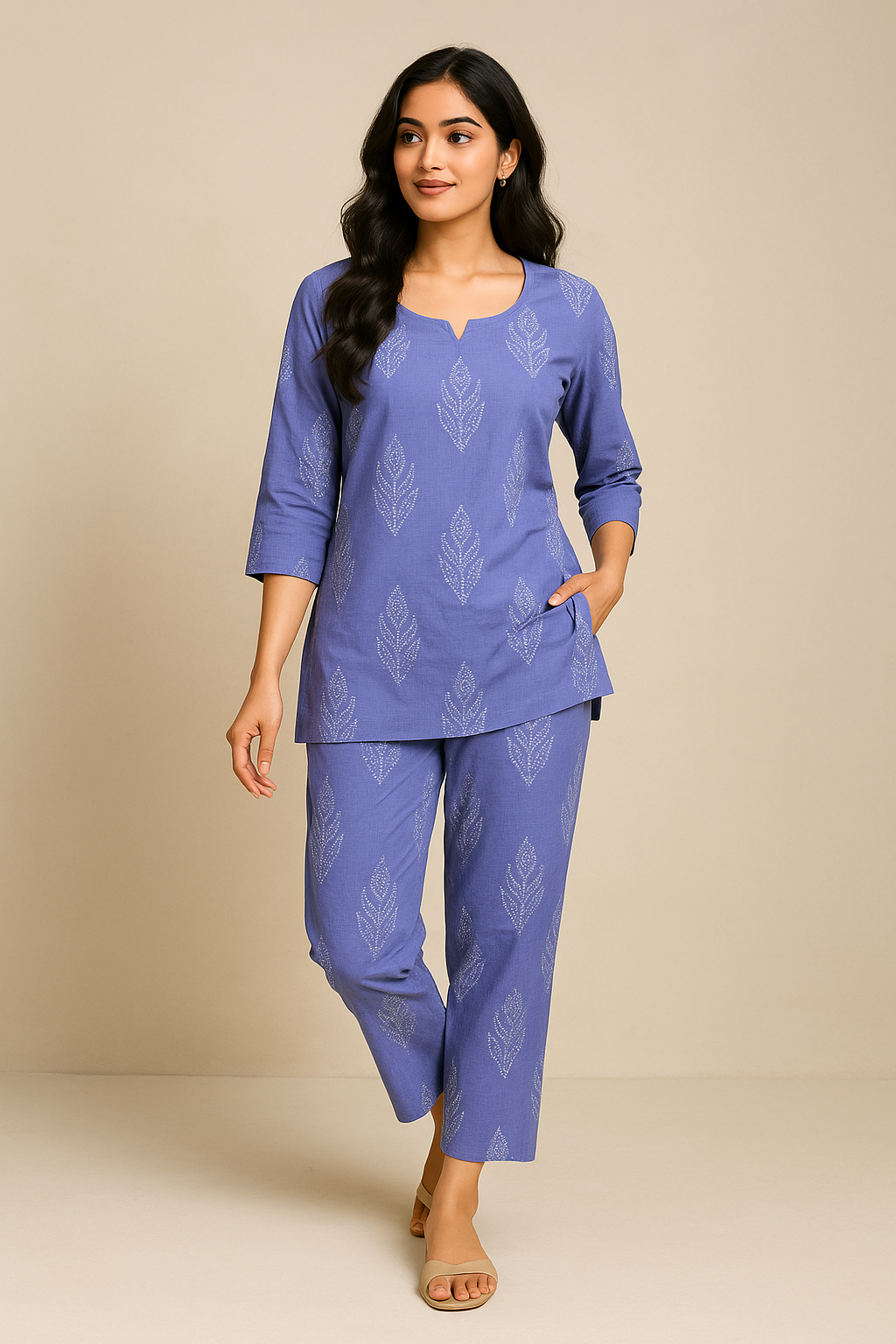 Soft cotton co-ord set in lavender. - SuratHausBerlin 