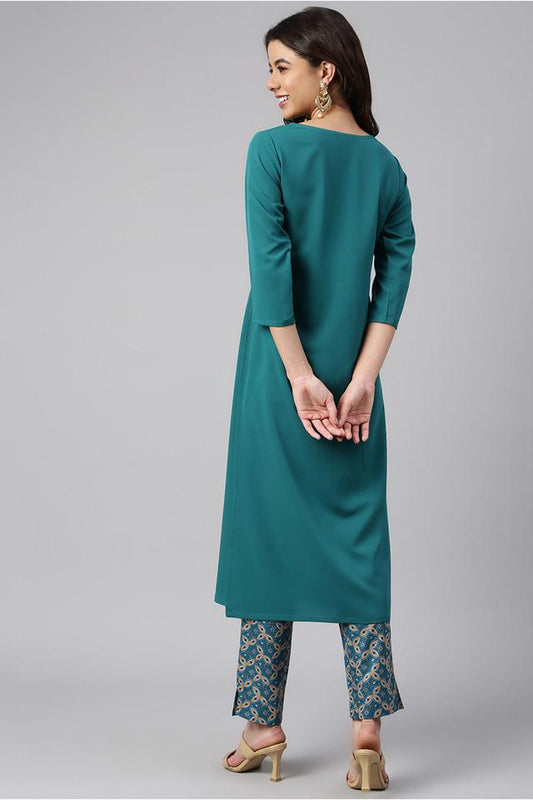 teal green kurta and pant set