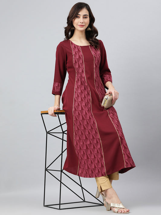 Wine Printed Crepe Gown Kurti