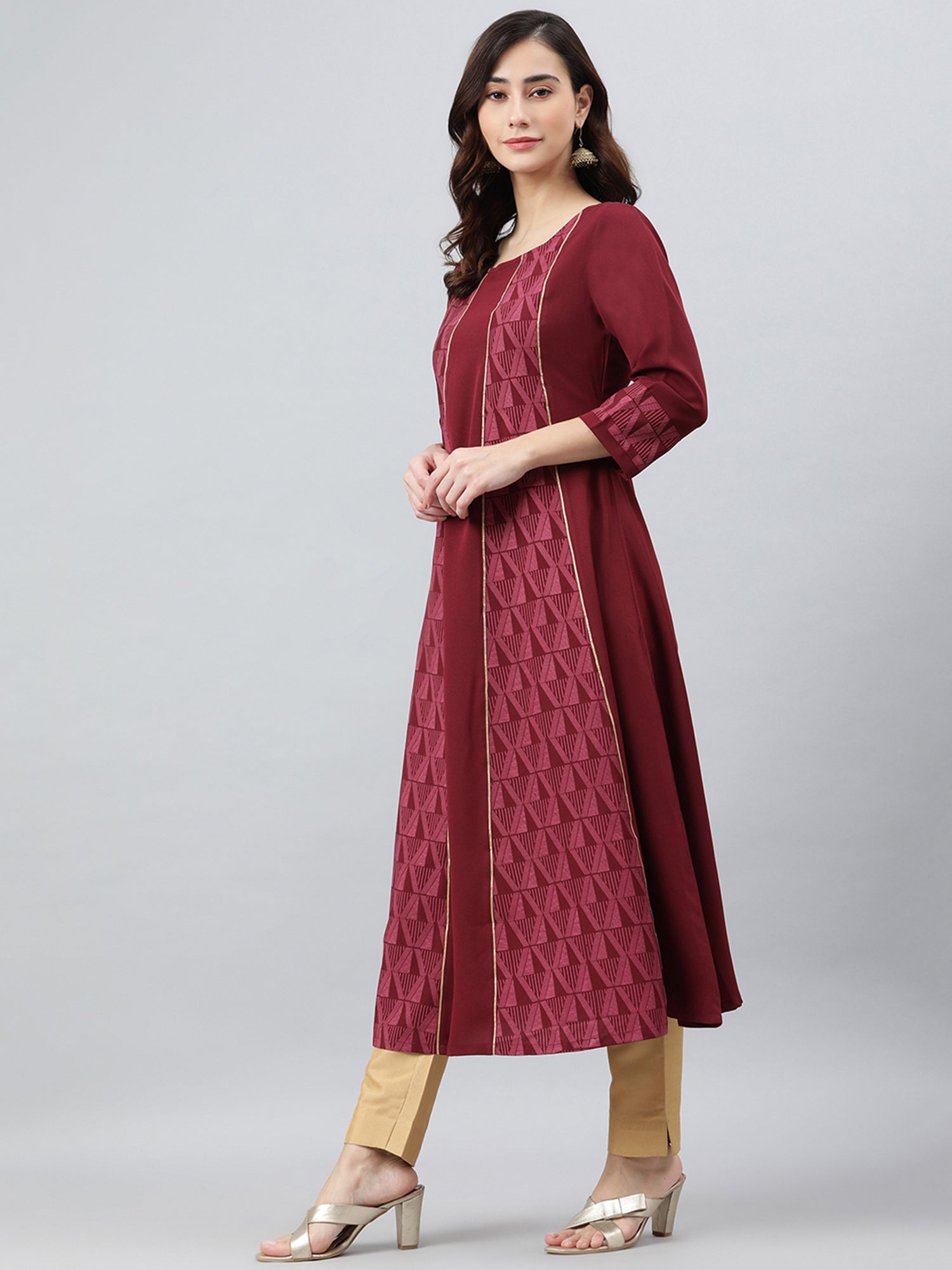 Wine Printed Crepe Gown Kurti - SuratHausBerlin 