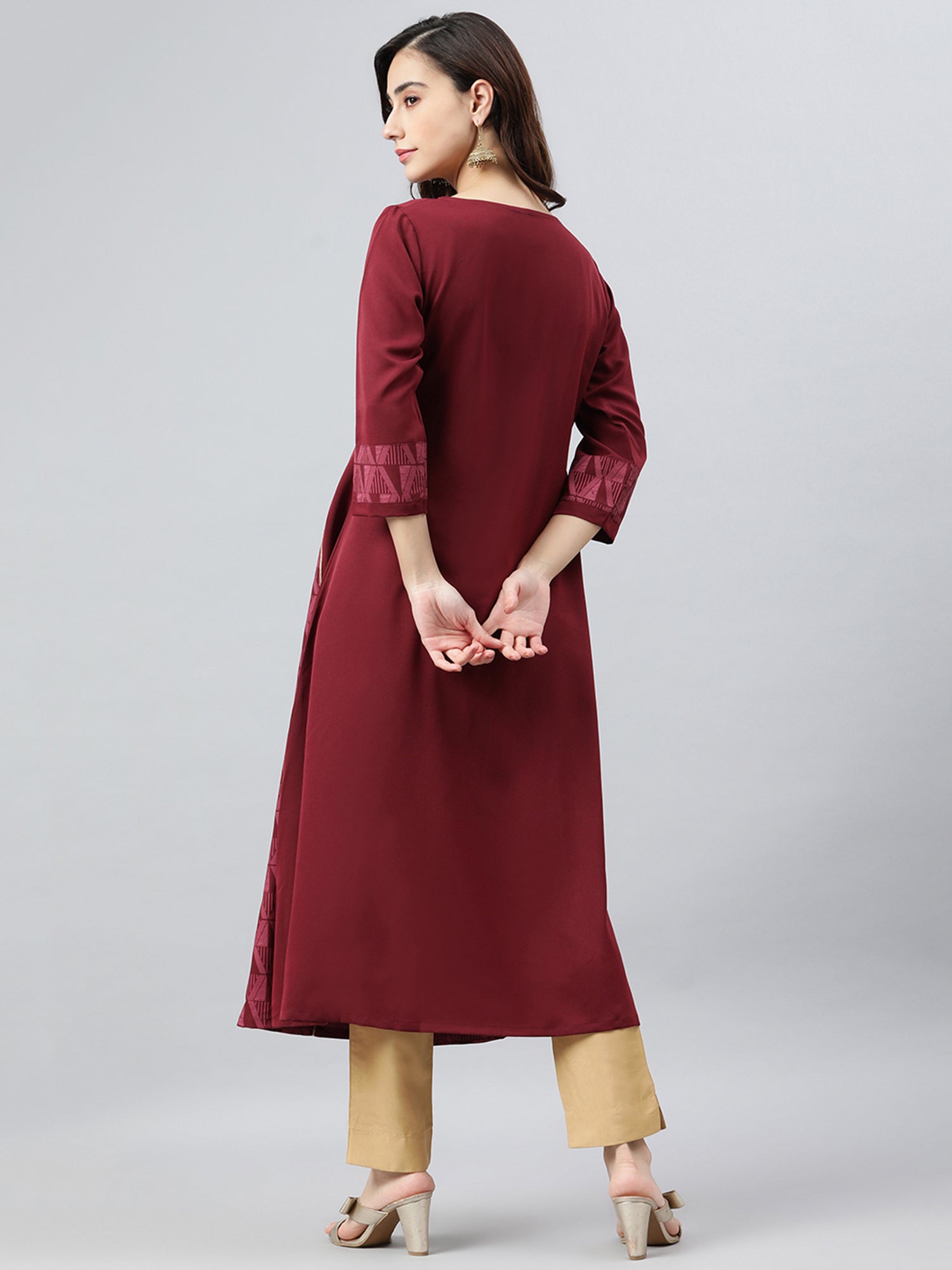 Wine Printed Crepe Gown Kurti - SuratHausBerlin 