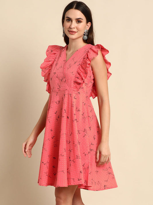 Rosa Sommerkleid aus Baumwolle mit Blumenmuster